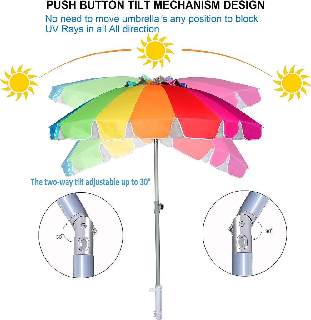AMMSUN 7.5ft Heavy Duty HIGH Wind Beach Umbrella with sand anchor  Tilt Sun Shelter, UV 50+ Protection Outdoor Umbrellas Sunshade with Carry Bag for Patio Garden Pool Backyard (Rainbow)