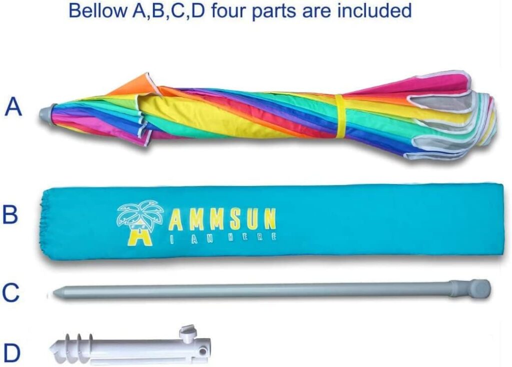 AMMSUN 7.5ft Heavy Duty HIGH Wind Beach Umbrella with sand anchor  Tilt Sun Shelter, UV 50+ Protection Outdoor Umbrellas Sunshade with Carry Bag for Patio Garden Pool Backyard (Rainbow)