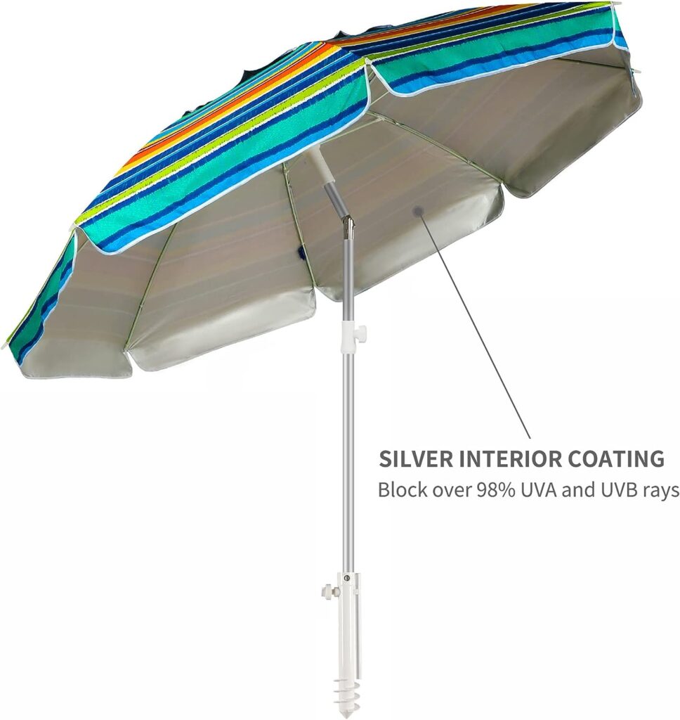 AMMSUN Beach Umbrellas for Sand Heavy Duty Wind Portable,6.5ft Outdoor Umbrella with Sand Anchor and UV Protection, Includes Carry Bag for Beach, Patio, and Garden, Yellow Stripes