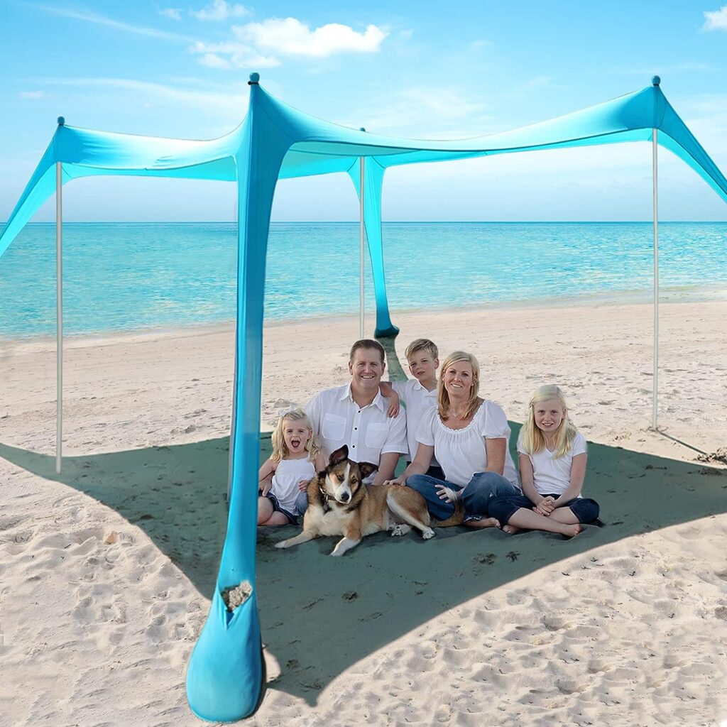 Beach Tent - Beach Canopy UPF 50+ UV Protection, 9.8 x 9.8 FT, Anti-Wind Beach Shade with 4 Windproof Ropes, 4 Poles, 1 Portable Bag, Beach Tent Sun Shelter Perfect for Outdoors - Turquoise