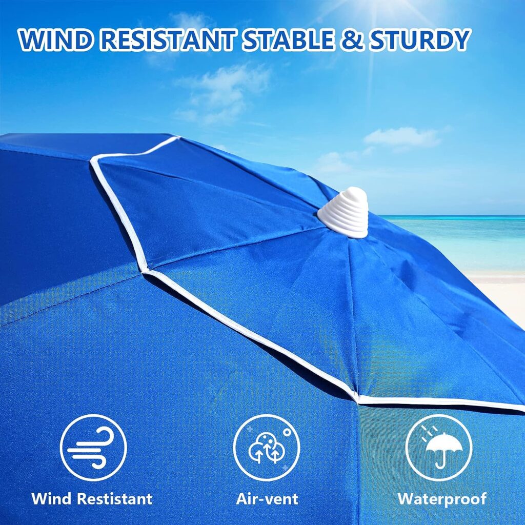 Beach Umbrella - 6.56FT Arc Length, 5.9FT Diameter Beach Umbrellas with Air Vents, Heavy Duty Wind Resistant Portable