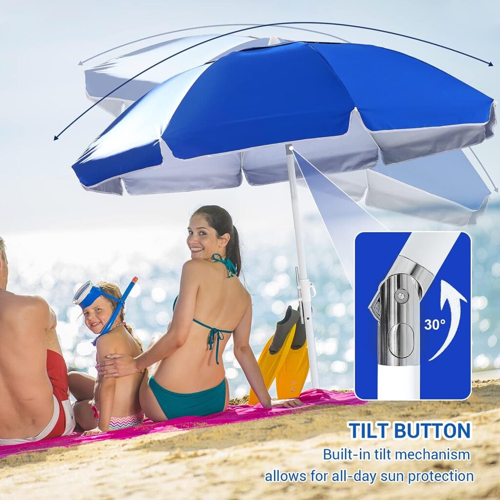 Beach Umbrella - 6.56FT Arc Length, 5.9FT Diameter Beach Umbrellas with Air Vents, Heavy Duty Wind Resistant Portable