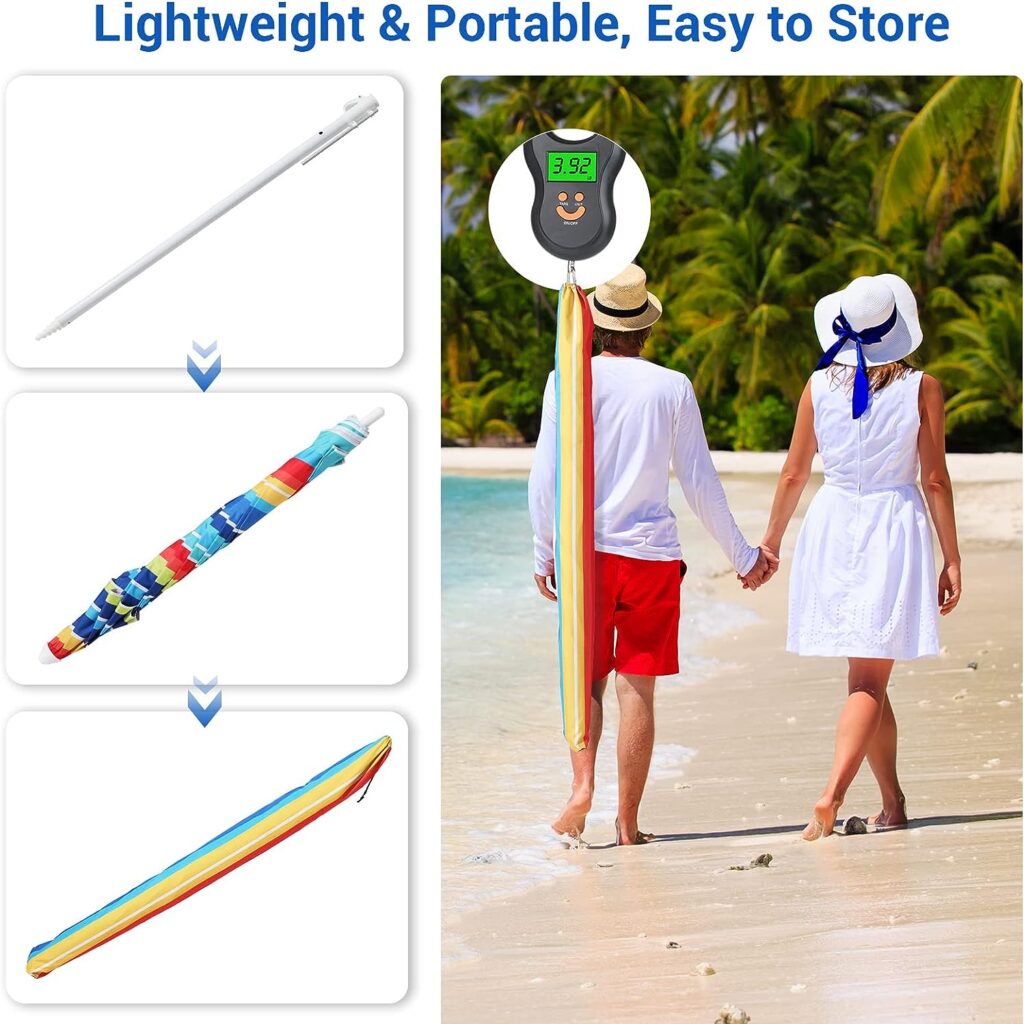 Beach Umbrellas for Sand with Air Vents, 6.56FT Arc Length, 5.9FT Diameter, Heavy Duty Wind Portable, Adjustable Tilting Pole with 8 Ribs UV 50+ and Carry Bag