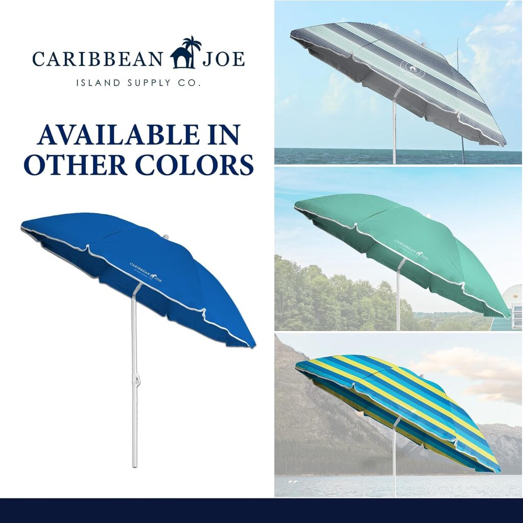 Caribbean Joe Beach Umbrella, Portable and Adjustable Tilt Sun Umbrella with UV Protection, Vented Canopy, Full 6 ft Arc