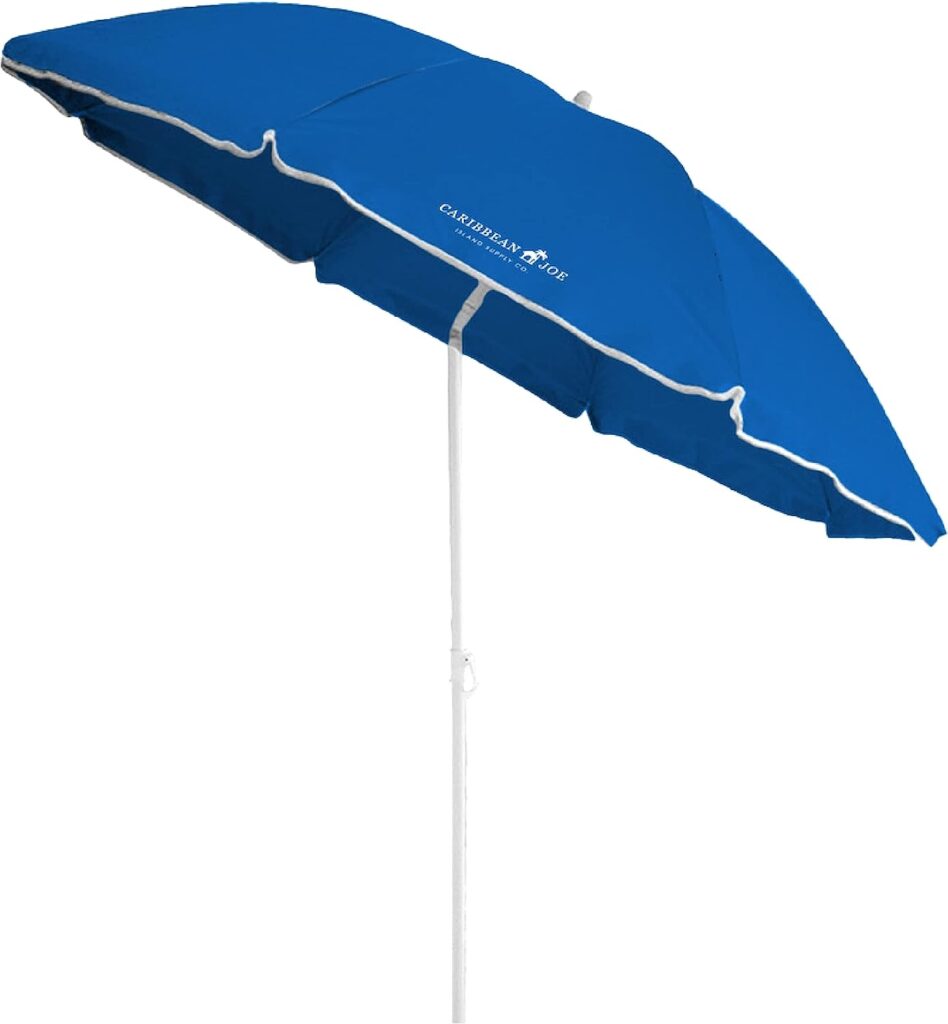 Caribbean Joe Beach Umbrella, Portable and Adjustable Tilt Sun Umbrella with UV Protection, Vented Canopy, Full 6 ft Arc