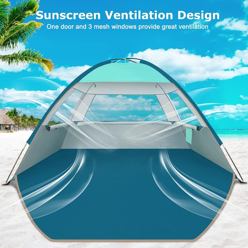 COMMOUDS Beach Tent Sun Shade for 3/4-5/6-8/8-10 Person, UPF 50+ Beach Sun Shelter Canopy Tent, Lightweight, Easy Set Up and Carry Beach Umbrella