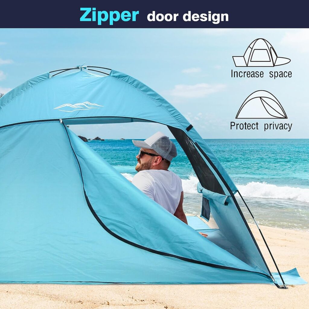 DLUCKY Beach Tent for 2/3-4/5 Person,Anti-UV Portable Sun Shade ShelterUPF 50+,Both Sides Extendable Floor,Extendable Awning,with 2 Ventilating Mesh Windows,Lightweight  Easy Setup.