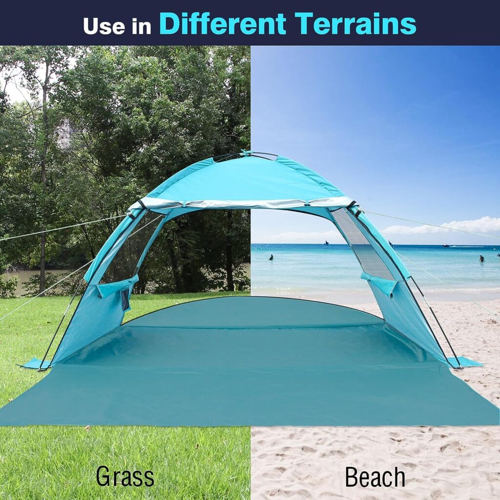 DLUCKY Beach Tent for 2/3-4/5 Person,Anti-UV Portable Sun Shade ShelterUPF 50+,Both Sides Extendable Floor,Extendable Awning,with 2 Ventilating Mesh Windows,Lightweight  Easy Setup.