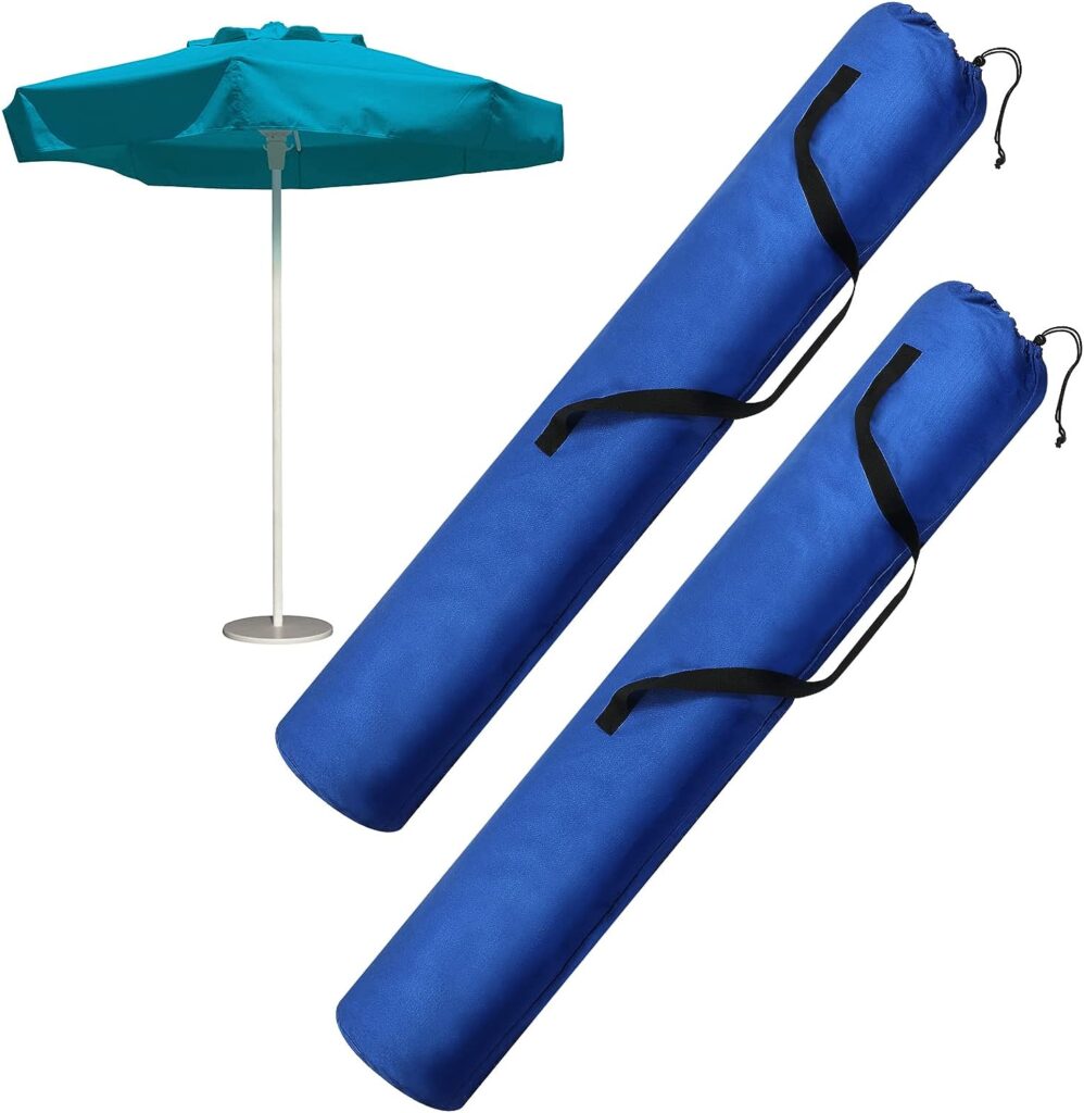 Dunzy 2 Pcs Beach Umbrella Bag Waterproof Umbrella Carry Bag with Shoulder Strap Carry Handle Large Foldable Beach Bag for Umbrellas Outdoor Camping Traveling Patio Beach, Blue, 57 x 10 Inch