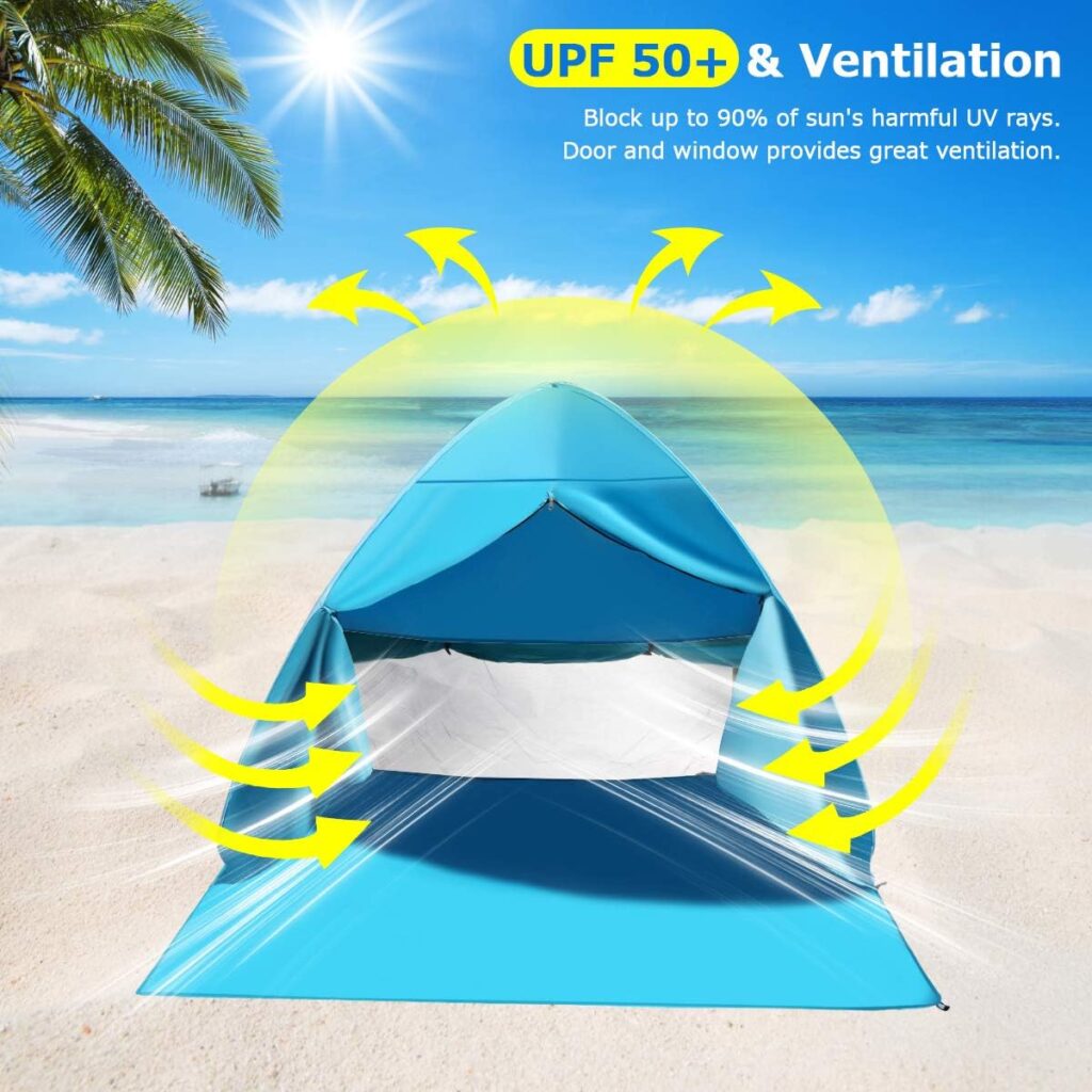 FBSPORT Beach Tent, UPF 50+ Easy Pop Up Beach Shade, Sun Shelter Instant Portable Beach Tent Umbrella Baby Canopy Cabana with Carry Bag, Blue