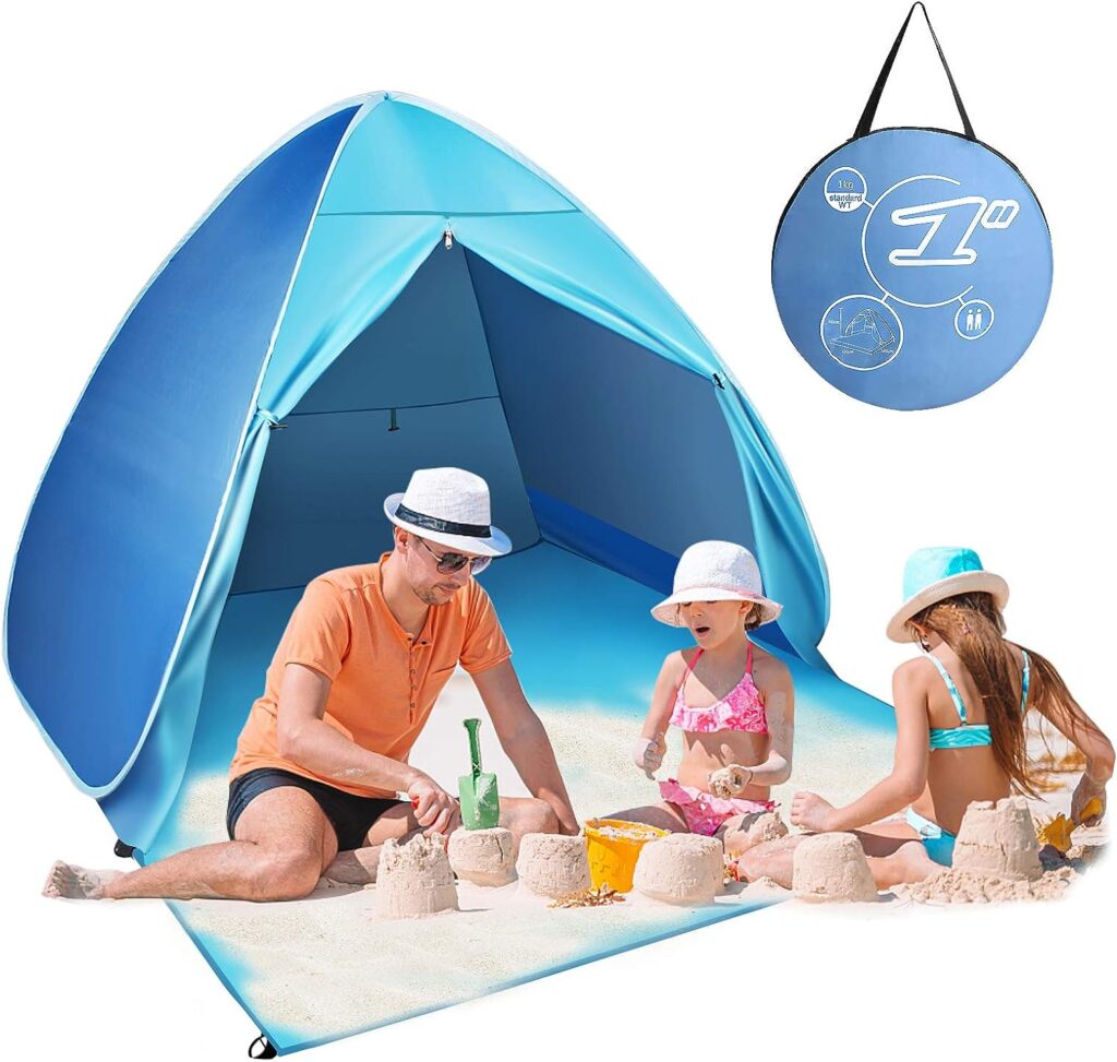 FBSPORT Beach Tent, UPF 50+ Easy Pop Up Beach Shade, Sun Shelter Instant Portable Beach Tent Umbrella Baby Canopy Cabana with Carry Bag, Blue