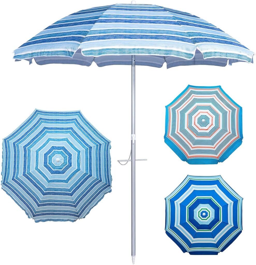 Funsite 6.5ft Beach Umbrellas for Sand, Portable UV 50+ Beach Umbrella with Heavy Duty Anchor, Protection with Tilt  Aluminum Pole, Umbrella Patio with Carry Bag