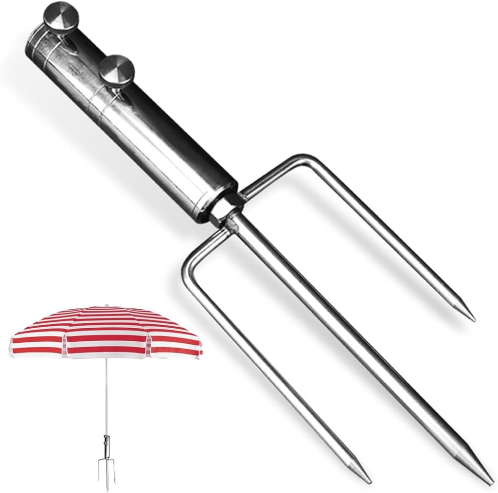 Garden Umbrella Base Parasol Base Beach Umbrella Anchor with 3 Spikes Heavy Duty Garden Umbrella Stand Stainless Steel Ground Spike for Outdoor Parasol Umbrella Beach Grass Sand