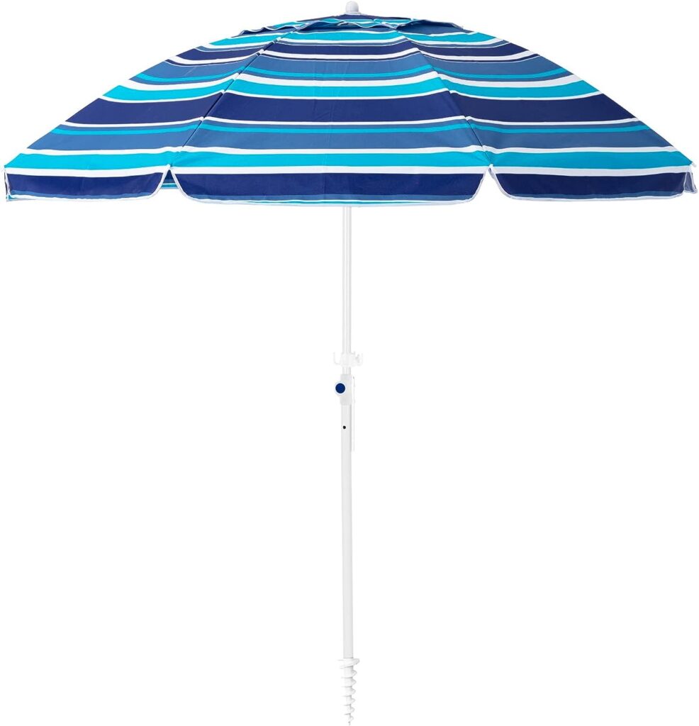 JEAREY 7.5FT Beach Umbrella UV 50+ Outdoor Portable Sunshade Umbrella with Sand Anchor, Push Button Tilt and Carry Bag for Patio Outdoor Garden Beach