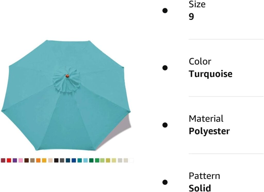 MASTERCANOPY Patio Umbrella 9 ft Replacement Canopy for 8 Ribs-Turquoise