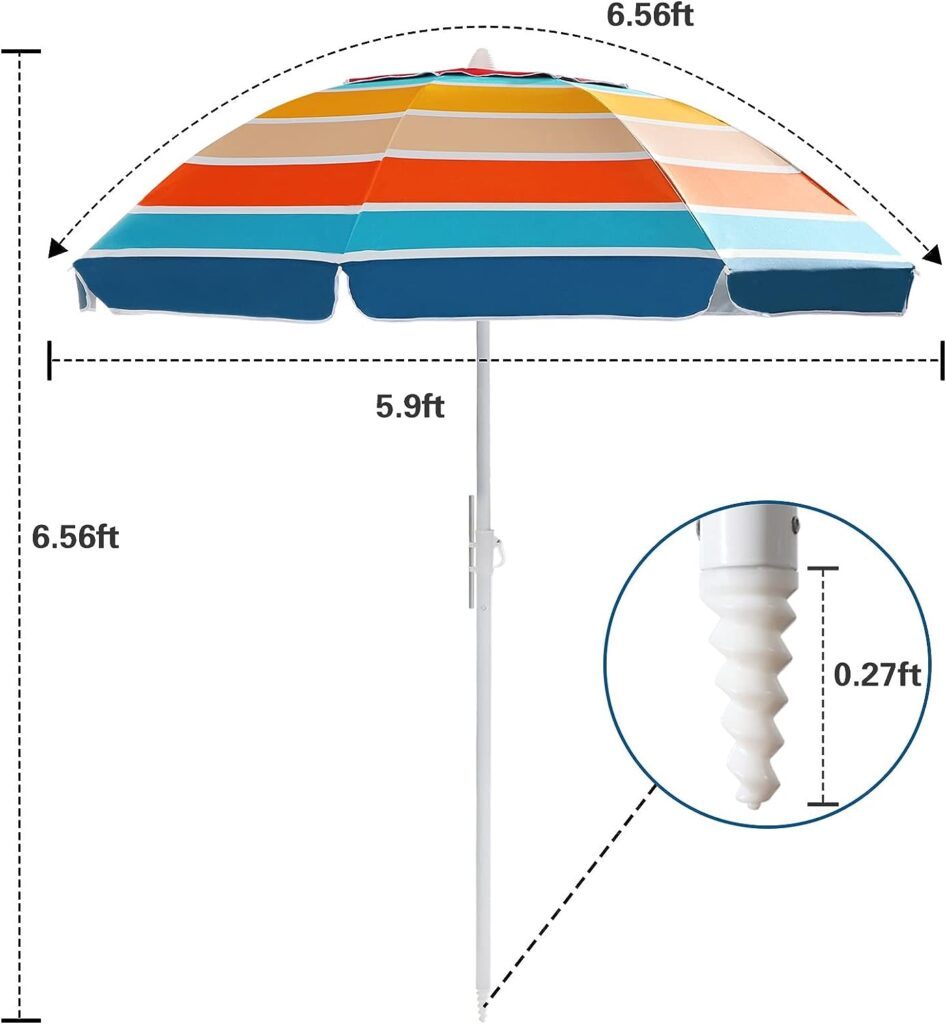 Nimalpal Beach Umbrella - 6.56FT Arc Length, Beach Umbrellas for Heavy Duty Wind Portable with Air Vents, Adjustable Tilting Pole with 8 Ribs UV 50+ and Carry Bag