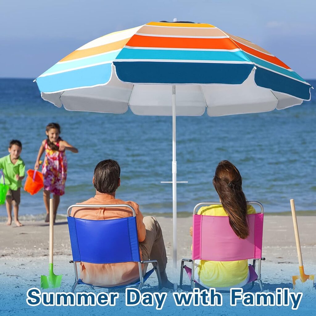 Nimalpal Beach Umbrella - 6.56FT Arc Length, Beach Umbrellas for Heavy Duty Wind Portable with Air Vents, Adjustable Tilting Pole with 8 Ribs UV 50+ and Carry Bag