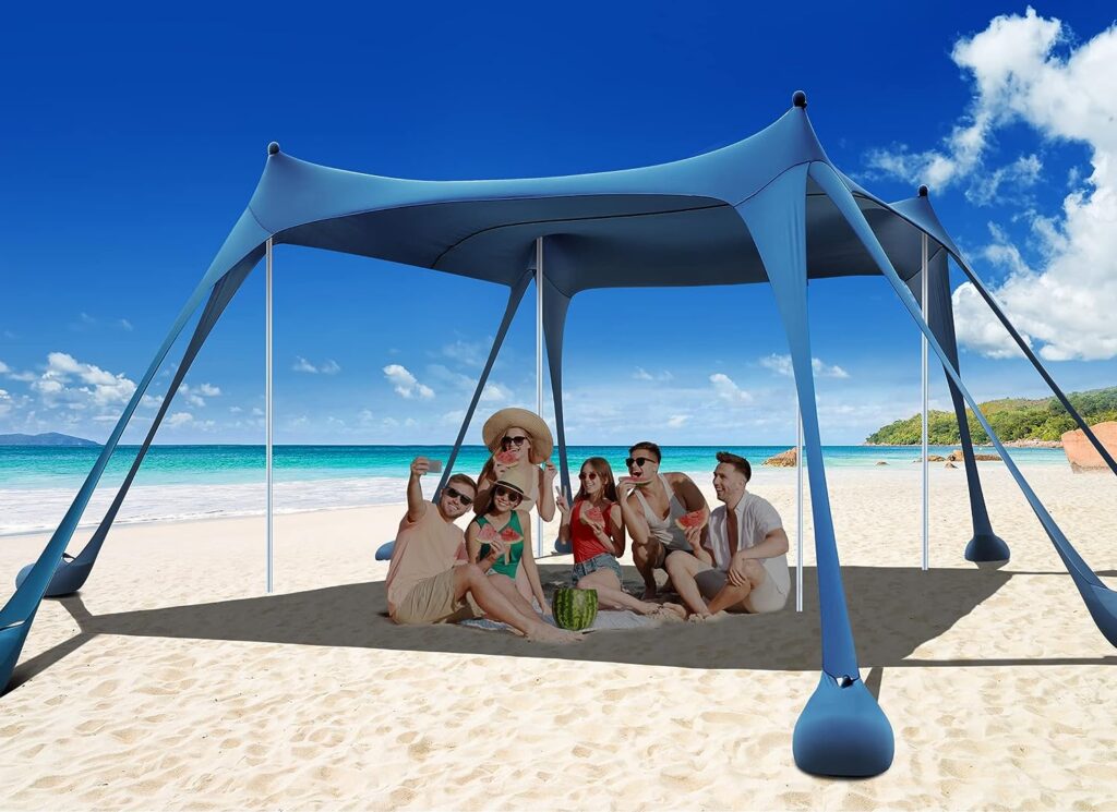 Osoeri Beach Tent, Camping Sun Shelter UPF50+ with 8 Sandbags, Sand Shovels, Ground Pegs  Stability Poles, Outdoor Shade Beach Canopy for Camping Trips, Fishing, Backyard Fun or Picnics