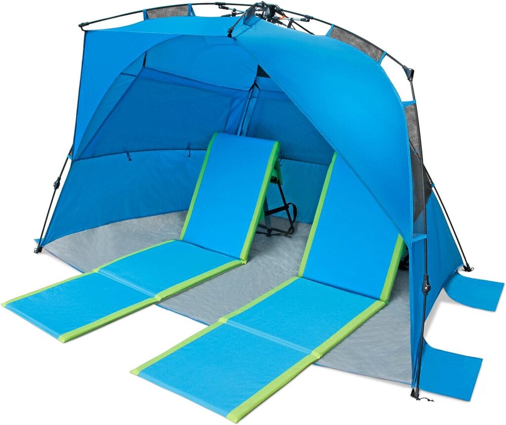 Pacific Breeze Easy Setup Beach Tent Deluxe XL, SPF 50+ Pop Up Beach Tent Provides Shade from The Sun for 4+ People