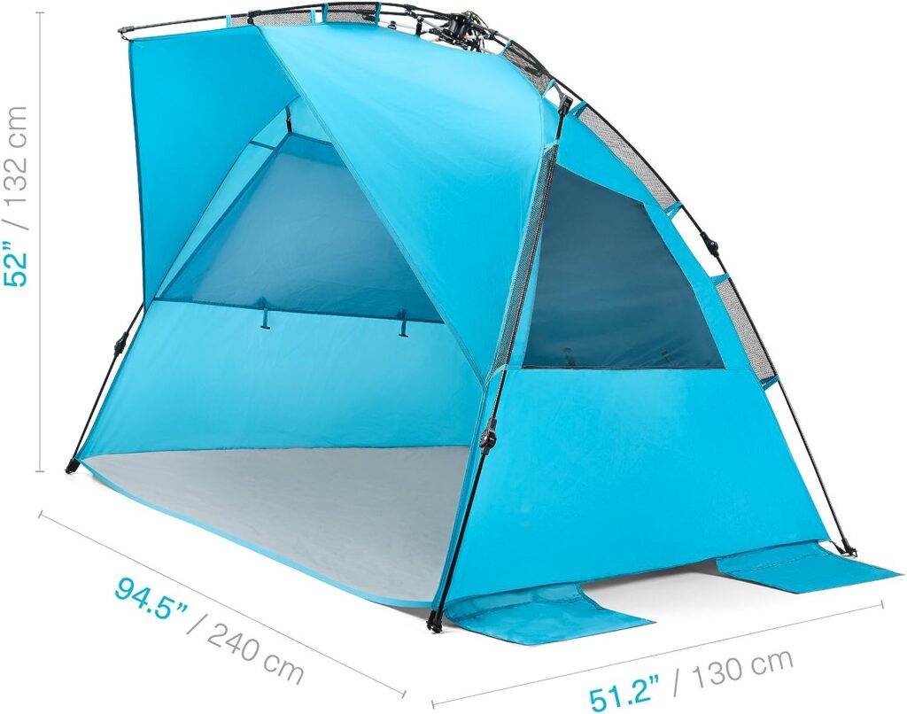 Pacific Breeze Easy Setup Beach Tent Deluxe XL, SPF 50+ Pop Up Beach Tent Provides Shade from The Sun for 4+ People