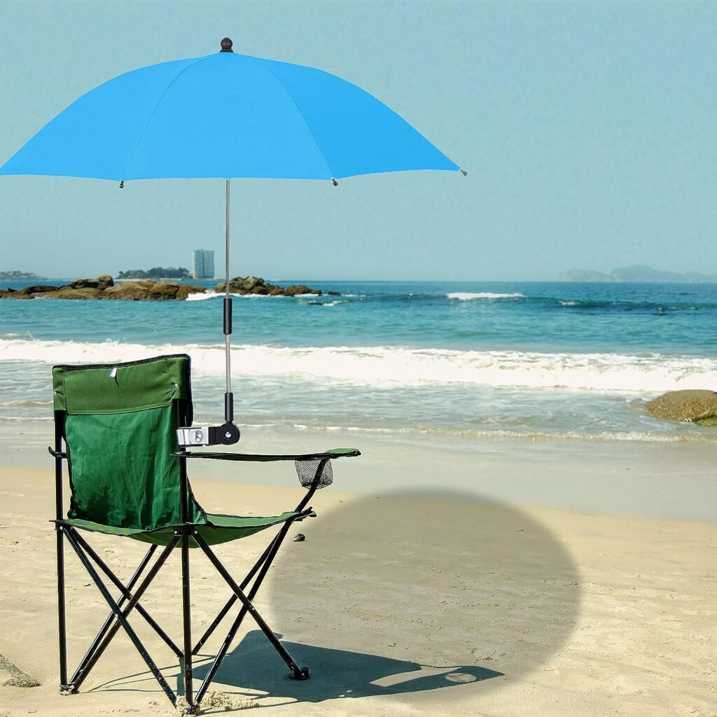 RENXR Chair Umbrella with Clamp, Universal Adjustable Beach Chair Umbrella UV Protection Sunshade Umbrella for Strollers Wheelchairs Patio Chairs