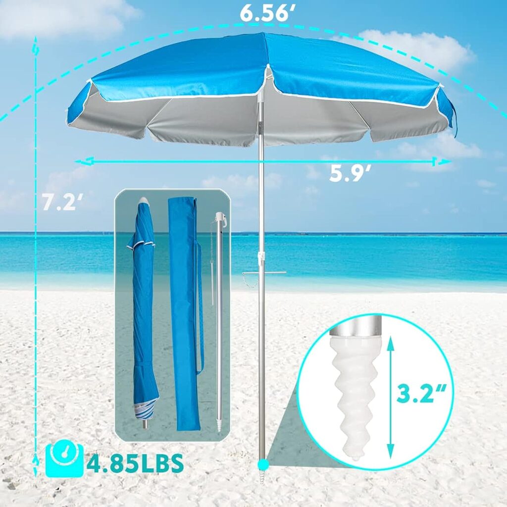 Snail Beach Umbrella Outdoor Portable Sunshade Umbrella for Sand  Sun UPF 50+ Protection High Wind Beach Umbrellas with Sand Anchor Tilt Aluminum Pole Air Vent and Carry Bag