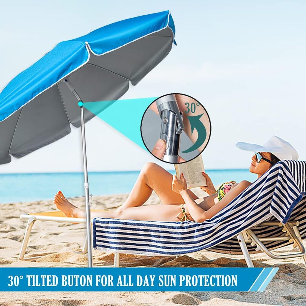 Snail Beach Umbrella Outdoor Portable Sunshade Umbrella for Sand  Sun UPF 50+ Protection High Wind Beach Umbrellas with Sand Anchor Tilt Aluminum Pole Air Vent and Carry Bag