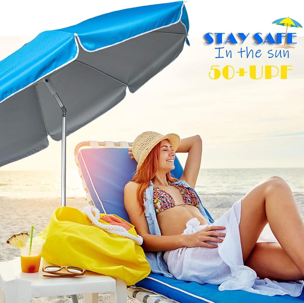 Snail Beach Umbrella Outdoor Portable Sunshade Umbrella for Sand  Sun UPF 50+ Protection High Wind Beach Umbrellas with Sand Anchor Tilt Aluminum Pole Air Vent and Carry Bag