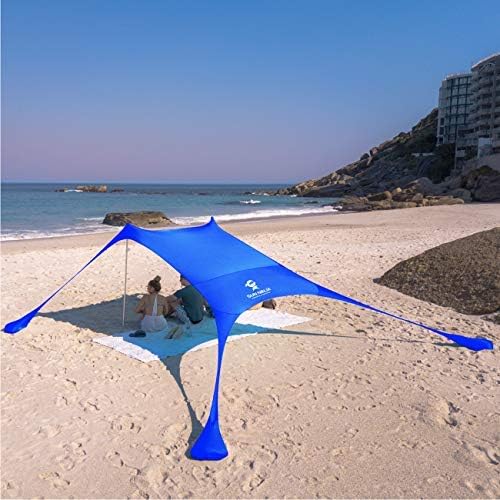 SUN NINJA Beach Tent Sun Shelter with UPF50+ Protection, Includes Sand Shovel, Ground Pegs and Stability Poles, Outdoor Pop Up Beach Shade Canopy for Camping, Fishing, Backyard Fun or Picnics