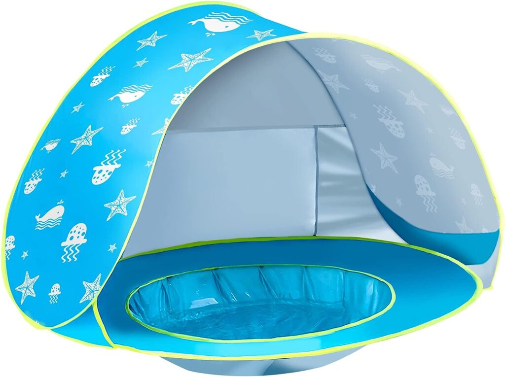 GeerWest Beach Tent Toddlers Pool Tents Pop Up Portable Toys Sun shelter UV Protection Shade for Infant with Carry Bag (Blue)