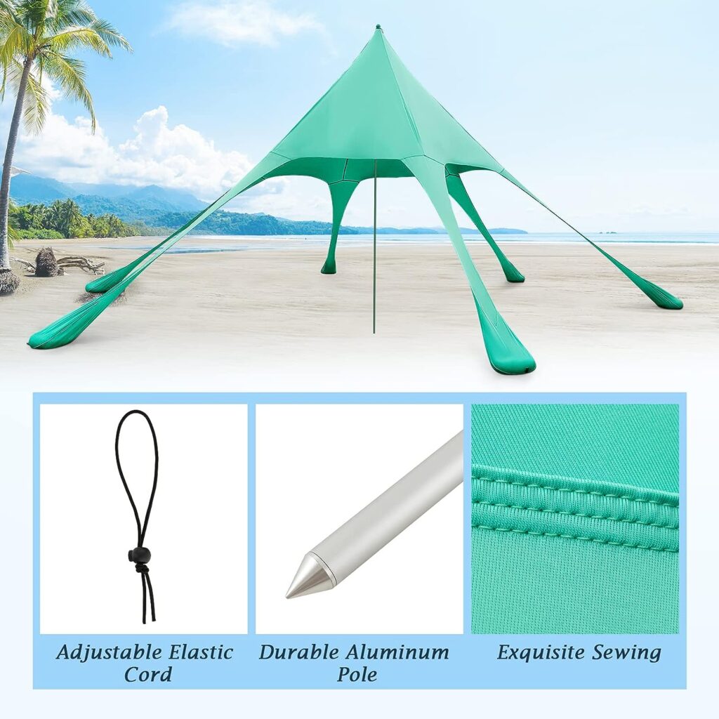 Goplus Beach Canopy, 20 x 20 FT Beach Shade with UPF50+ Sun Protection, Carrying Bag, Sand Shovel, Aluminum Pole, 6 Ground Stake, Portable Sun Shelter, Outdoor Beach Tent for Backyard Camping Picnic